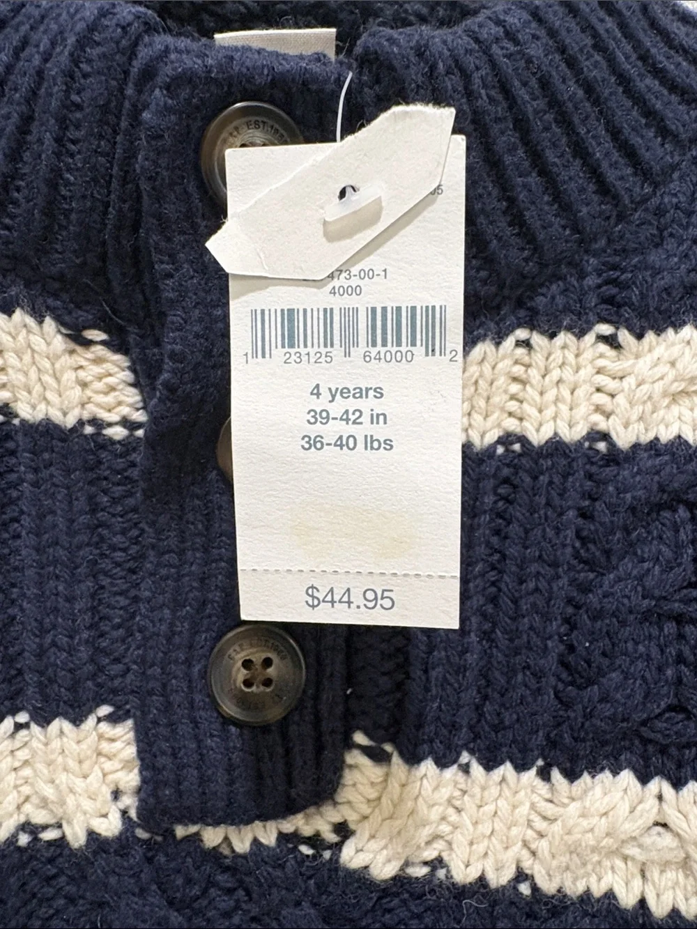 GAP Navy and White Striped Cable-Knit Cardigan Sweater